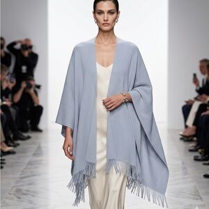 NWT Time and Tru Light Blue Fringed Hem Soft Knit Open Poncho Shawl OS